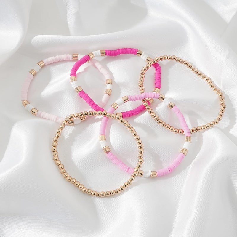 GOOJIDS Surfer Heishi Clay Bead Bracelets for Women Bohemian Stackable Gold Plated Beaded Stretch Bracelets Elastic Layering Friendship Bracelets Set Boho Jewelry - Image 3